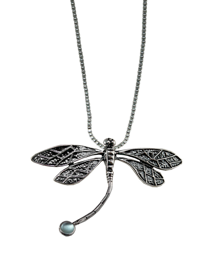 Sterling Silver Graceful Dragonfly Pendant With Blue Topaz